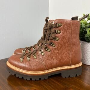 Grenson Nanette Shearling Pebble Grain Leather Chunky Boot Size 6.5 Retail $686